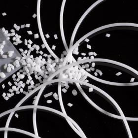 A selection of pellets, filaments and foils placed in front of a black background based on Desmomelt® U powder.