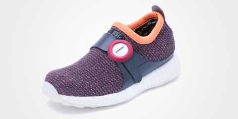 Seamless knitted shoe upper made with our 300 denier TPU fiber for less waste and more design options.