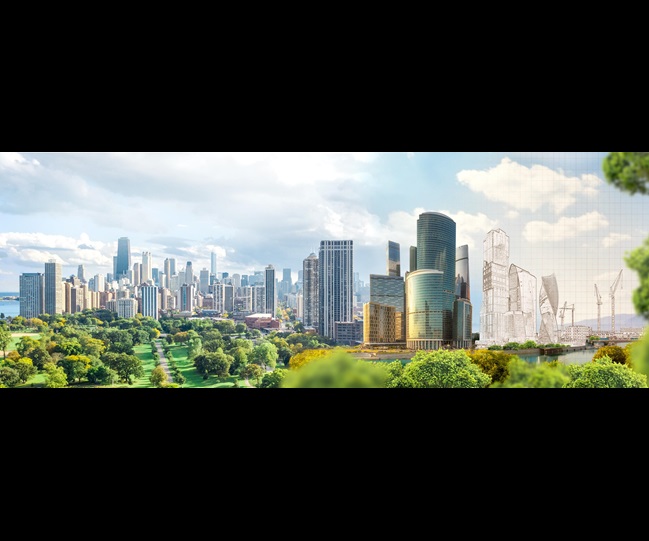 Large city with skyscrapers and large parc