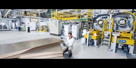 Continuous production process for rigid PU foam panels.