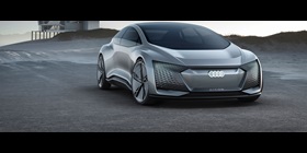 Ein Elektrofahrzeug von Audi, das mit der Blulogiq® Technologie lackiert wurde