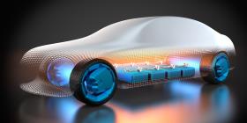 Body of an electric car highlighting the battery
