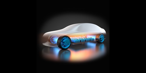 Body of an electric car highlighting the battery