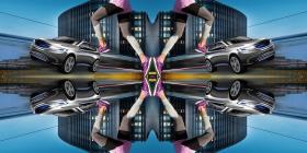 Mirrored image of car, building and athletic wear, where digital printing technologies are relevant.
