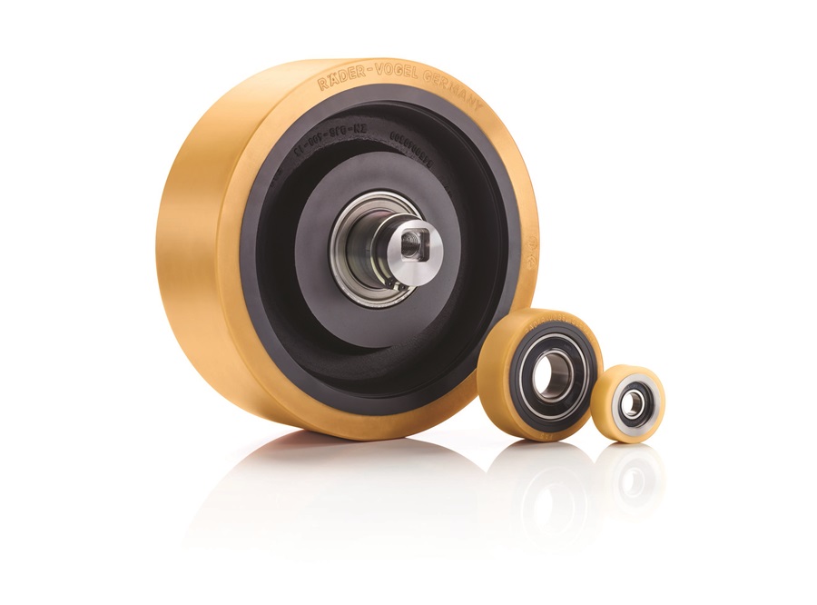 Stacker crane wheel set made with Vulkollan® elastomers