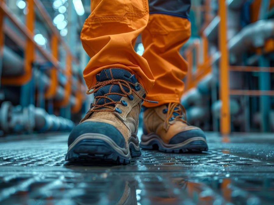 Sicherheitsschuhe mit TPU-Folienverklebung für stark haftende und langlebige Sohlen.