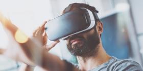 Man wearing virtual reality goggles