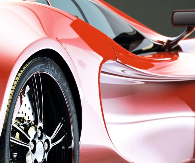 A red sports car in side view.