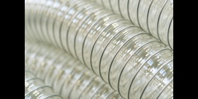 Closeup of transparent plastic corrugated pipe