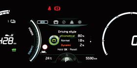Illustration of modern LCD instrument cluster with driving style display in center.