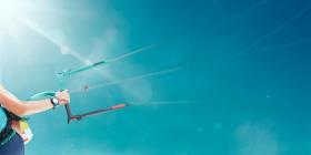 Kite surfer at extreme angle