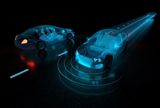 A front LiDAR sensor detecting a passing vehicle.