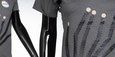 Concept shirt with printed electronics and bio-sensors on mannequins