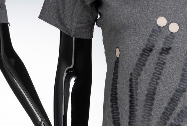 Concept shirt with printed electronics and bio-sensors on mannequins