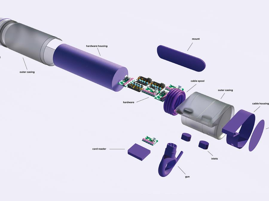 Design from Umeå Institute of Design student Christoffer Weinreich showing potential electric vehicle charging station using Covestro’s polycarbonate materials. ©Covestro AG and Christoffer Weinreich.